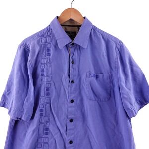 Nat Nast Luxury Originals Mens L Blue Silk Blend Short Sleeve Button Up Shirt